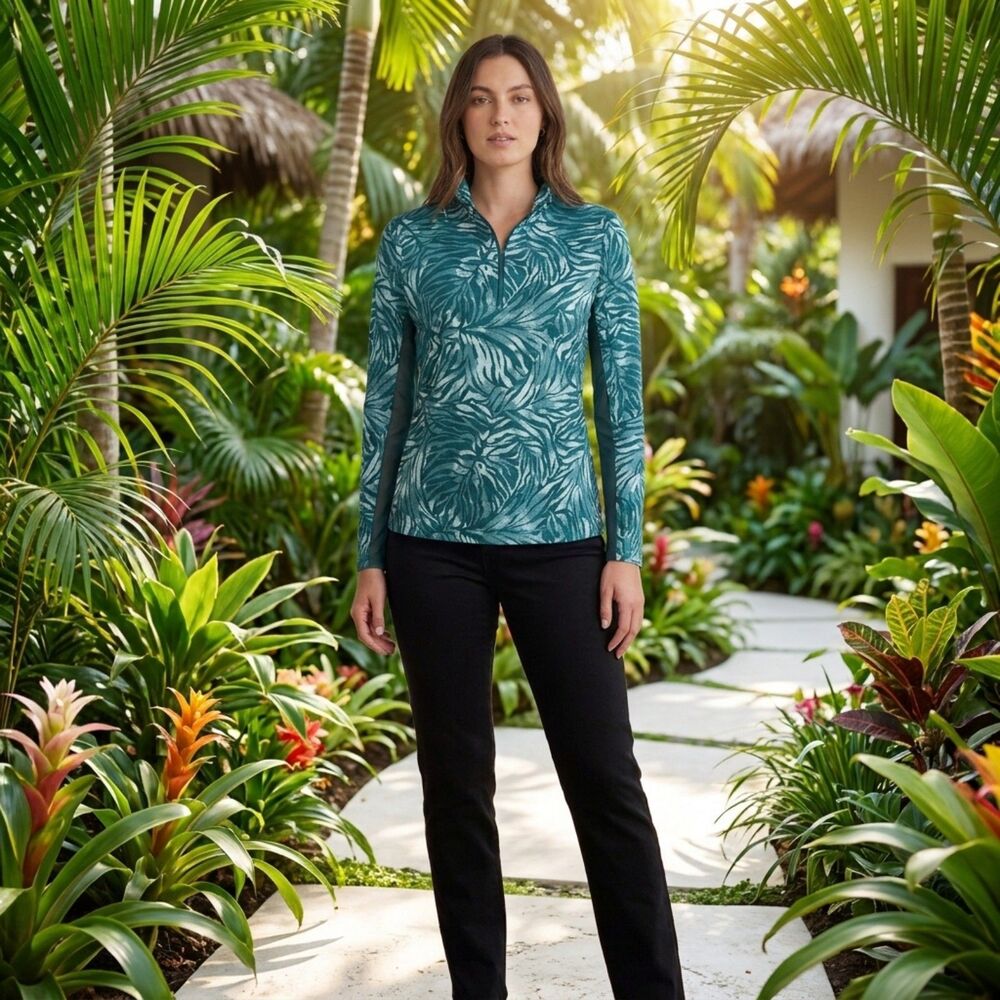 Tommy Bahama Active Life Quarter-Zip Pullover - NWT - Green Tropical Leaf